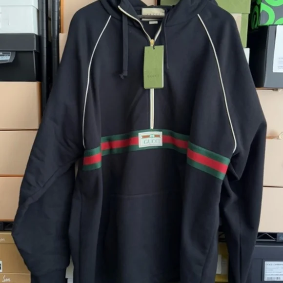 Gucci Black Half Zip Hoodie Nice Durable Materials & Craftsmanship New Men's 2XL - Picture 4 of 5